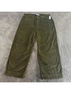 New Old Navy High Waisted Wide Leg Corduroy Pants Satin Moss Green Size 16